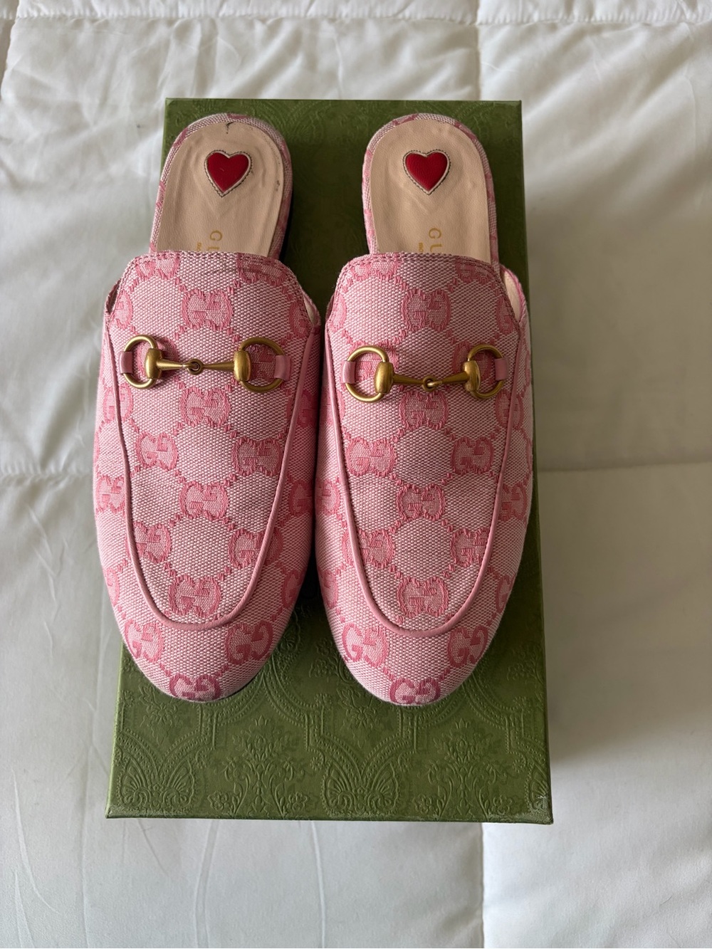 Gucci Pink GG Canvas Horsebit Backless Loafers